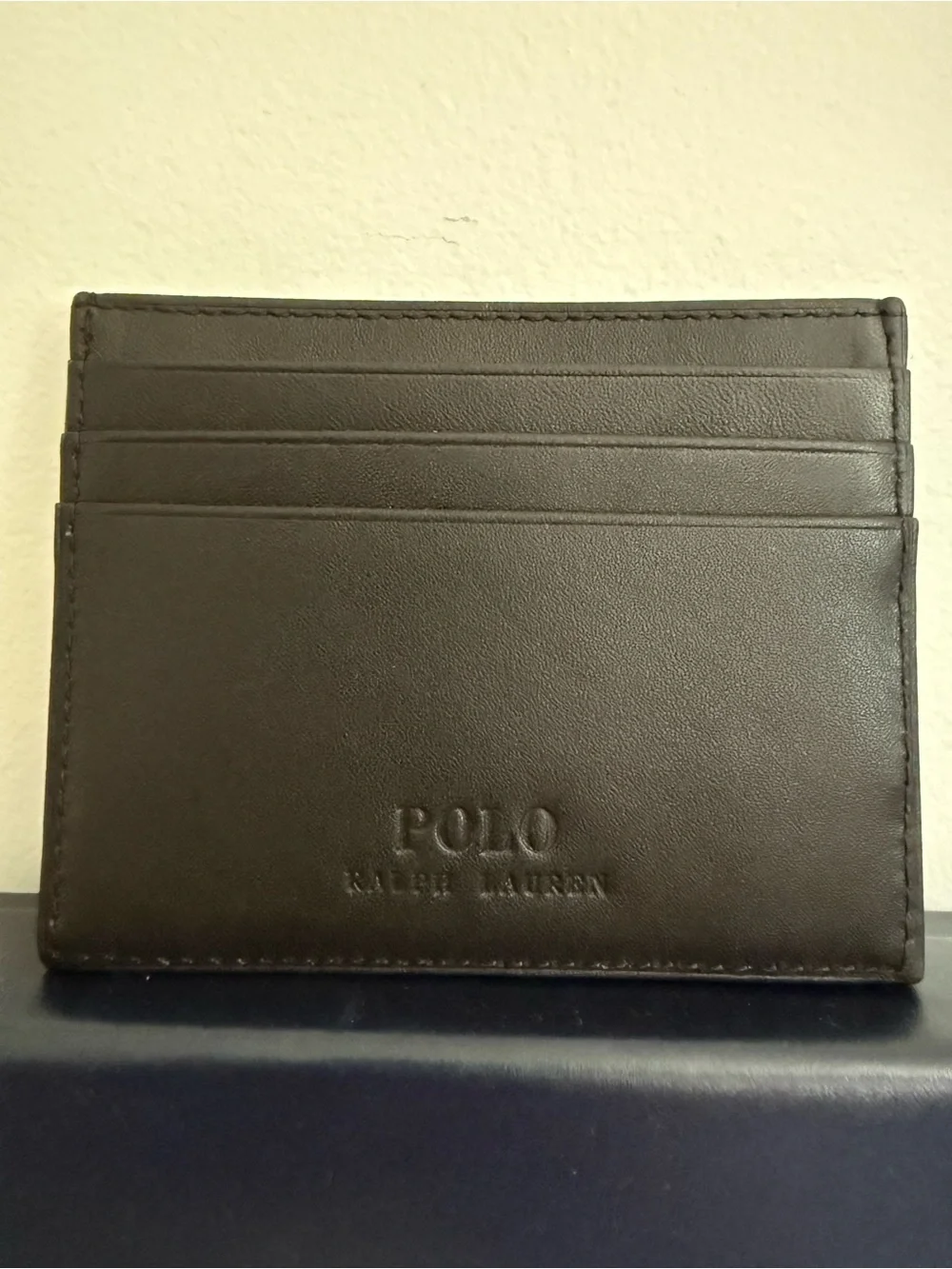 Polo Ralph Lauren Embroidered Ski Bear Leather Card Holder Black NWT OS